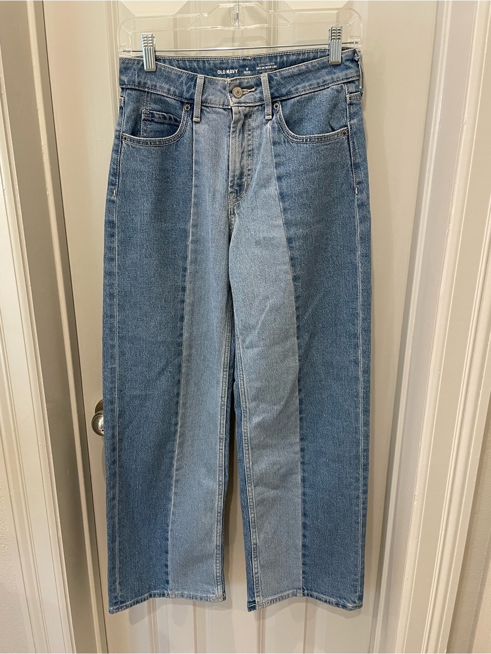 Old Navy Two-Tone Panel Wide-Leg Jeans - Light & Dark Blue